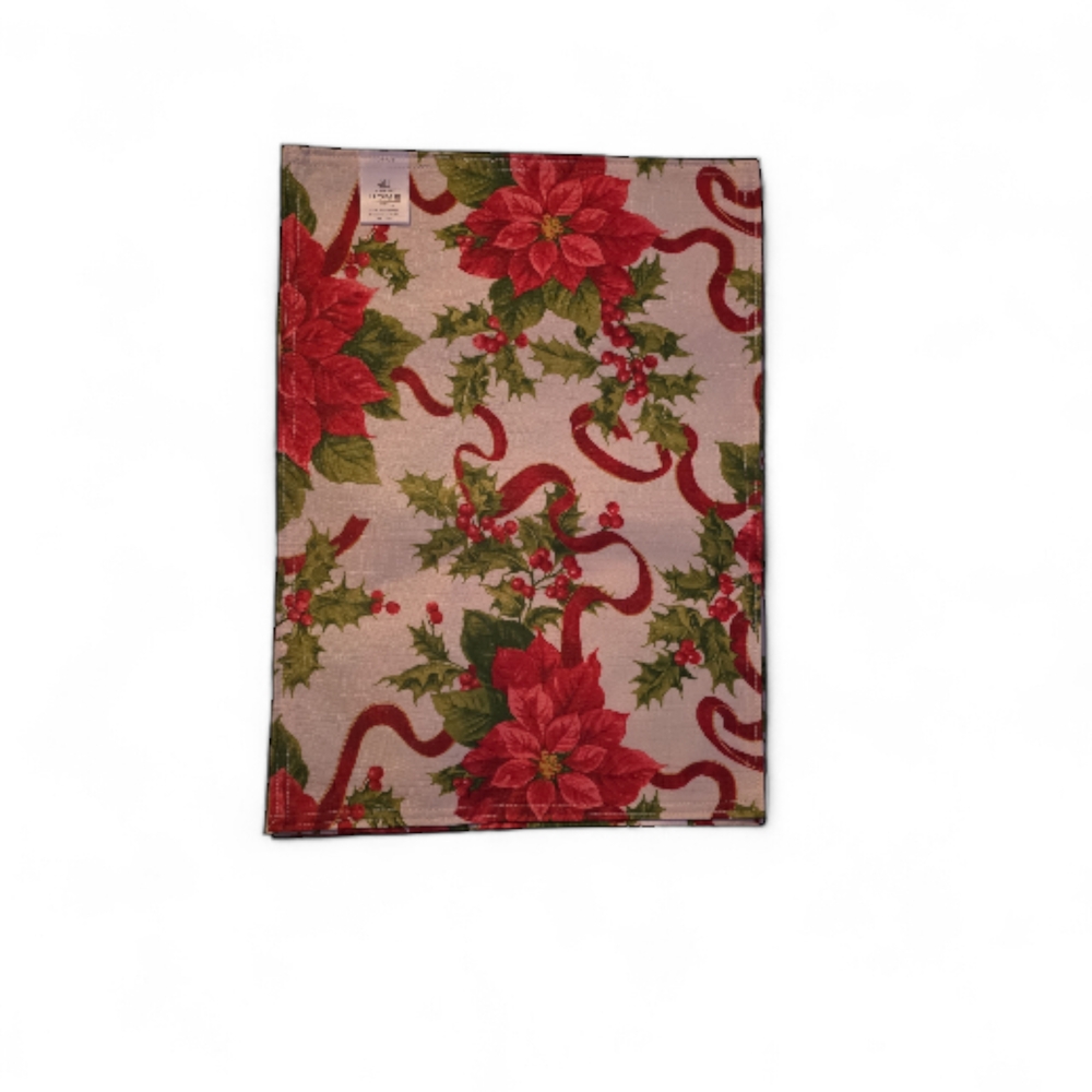 Set Of 4 Tapestry Place Mats Christmas Holly And Poinsettia 18x134 place matts - Picture 5 of 9